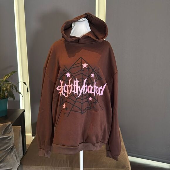 Men’s Women’s Unisex Brown Fleece Zip Up Hoodie SlightlyHated Size L NEW - Picture 1 of 12
